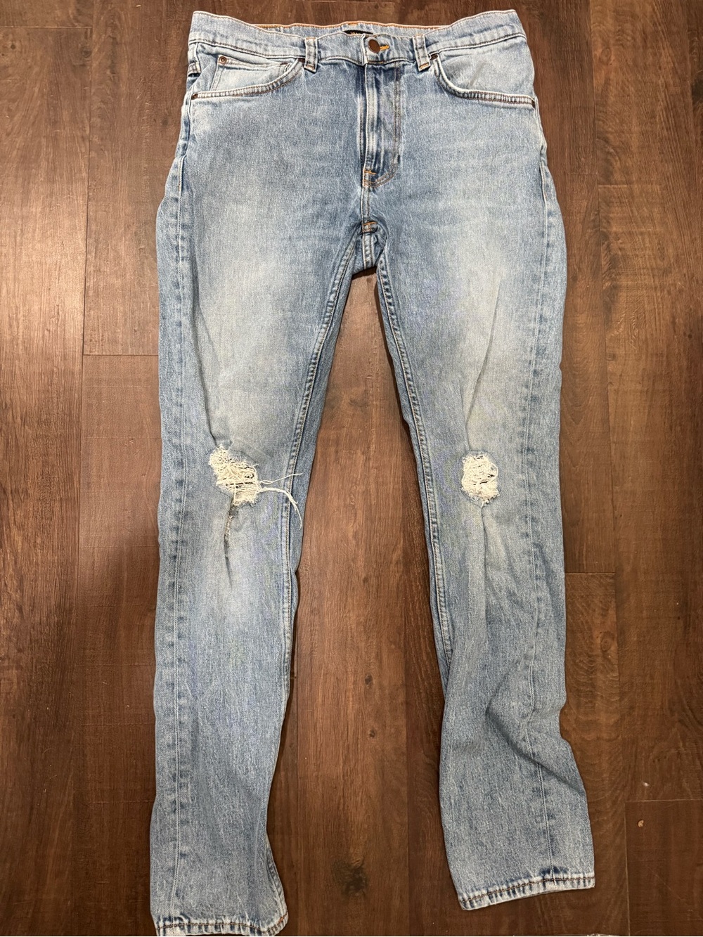 Nudie Jeans Light Blue Slim Straight Distressed Jeans
